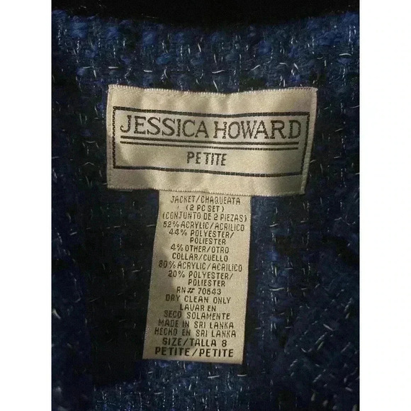 Vintage Jessica Howard 4P Blue Black Sparkle Tweed Faux Fur Collar Blazer Jacket - Picture 4 of 7